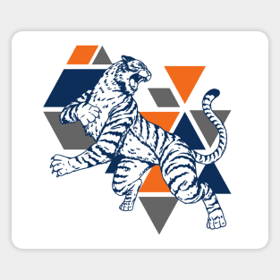 Retro 80s Orange and Navy Tiger on the Attack // Vintage Geometric Shapes Background Magnet